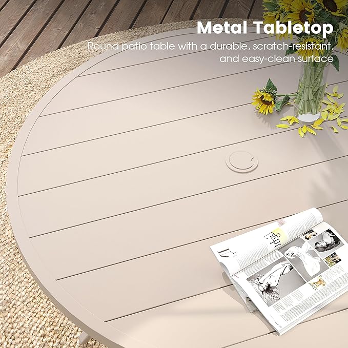 DIFY 9 Pieces Outdoor Patio Dining Set, 8 Sandshell Textilene Swivel Dining Chairs and 60" Sandshell Round Metal Dining Table, Outdoor Table and Chairs