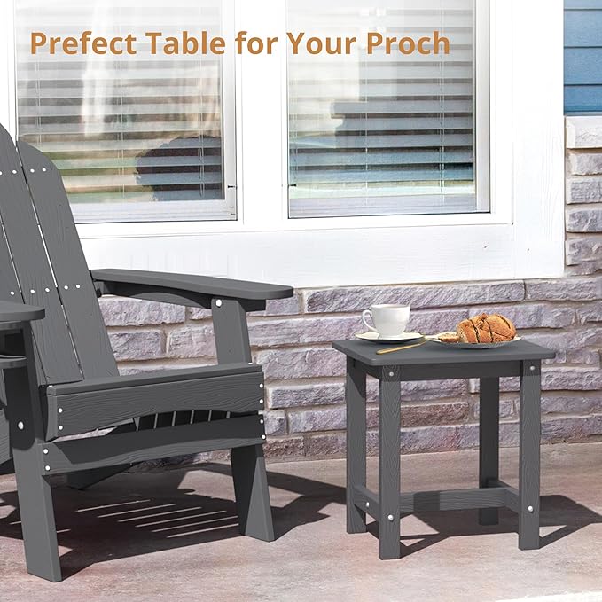 LUE BONA Outdoor Side Table Set of 2, HDPS Small Outdoor Table, Adirondack Side Table,Outside End Table for Patio, Porch, Pool, Weather Resistant/Easy Maintenance/Indoor or Outside Use, Dark Gray