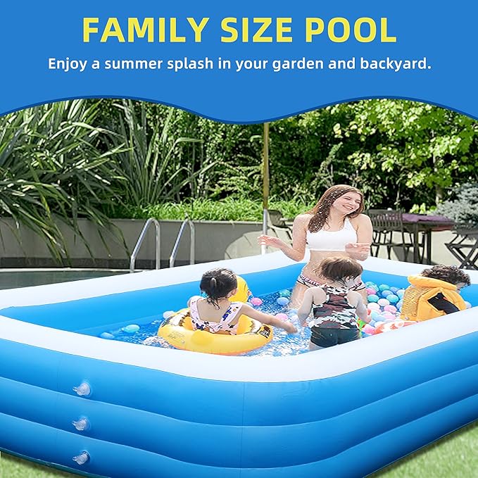 Inflatable Swimming Pool, Blow up Pools, Above Ground Swimming Pool for Family, 103 x 69 x 24 inch Full-Sized Inflatable Pool for Kids for Outdoors, Backyard