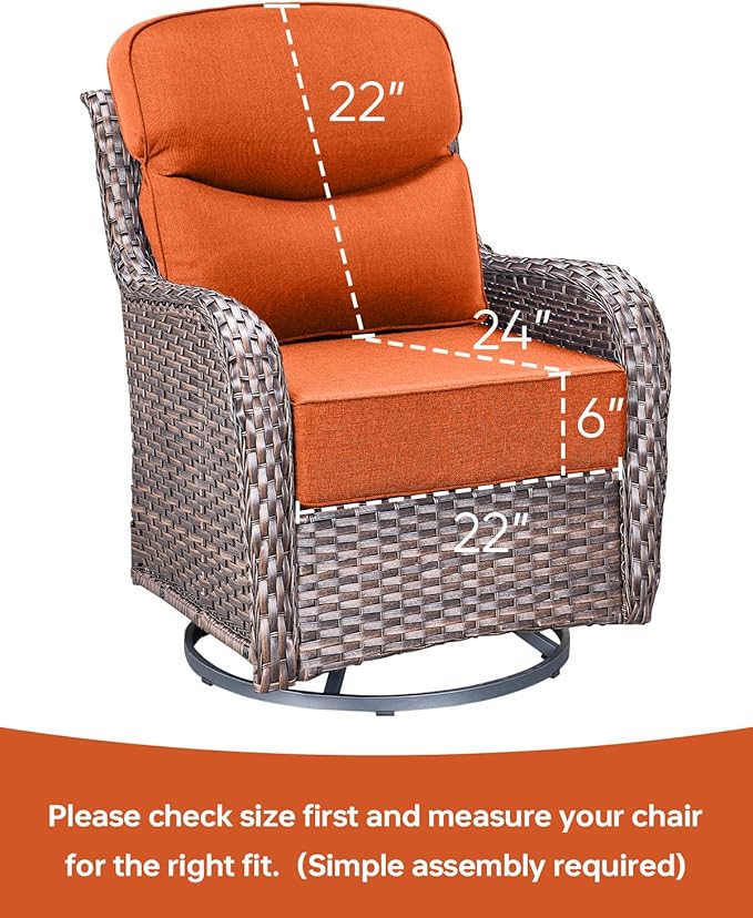 Luxury 22x24/22x25 6-Inch Smile Outdoor Cushions for Patio 5 Piece Set - Set of 5 Zippered Outside Pillows for Wicker Metal Dining Rocking Swivel Chairs Loveseat Couch Sectional Sofa - Orange