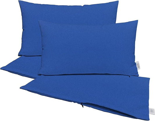 RSH DECOR: Sunbrella Pillow Covers Set of 4 | Covers Only - 20" x 12" | Outdoor Lumbar Pillow Covers Crafted with Sunbrella Performance Fabric | Canvas True Blue