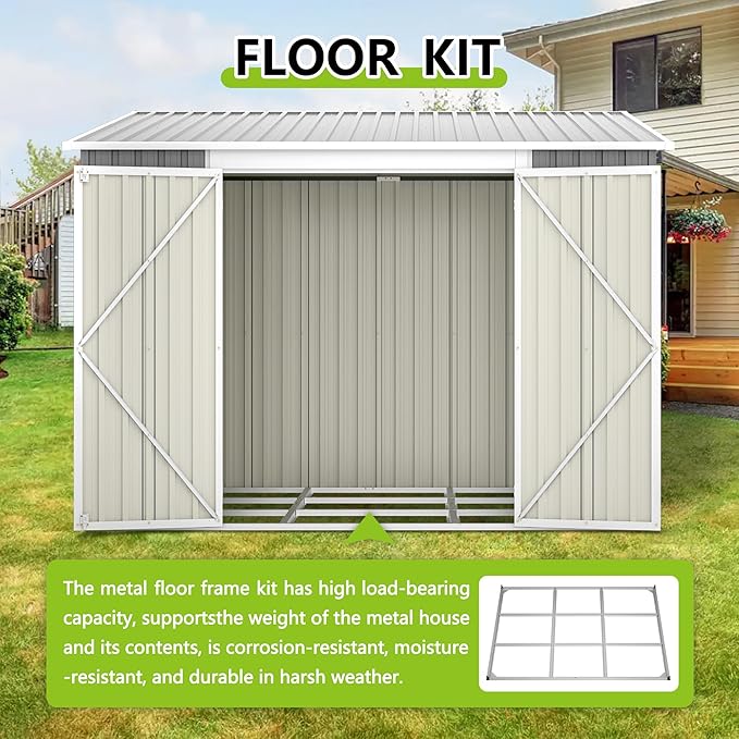 6x8FT Lean to Sheds Metal Outdoor Storage Shed with Floor Frame,Large Tool&Lawn Mower Shed with Two Lockable Doors for Garden Backyard Patio Storage,Outside Waterproof Storage Shed