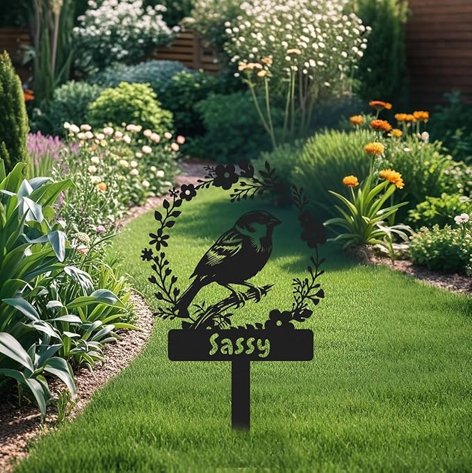 Custom Bird Memorial Stake,Metal Canary Grave Marker,Bird Garden Sign,Remembrance Stake,Bird Loss,Outdoor Garden Yard Sign Bird 16inch