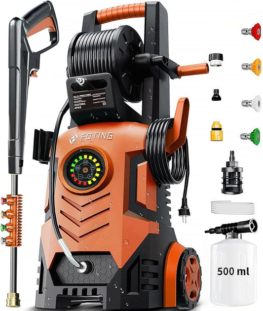 2025Upgraded Pressure Washer 5000PSI with Adjustable Touch Screen 8 Level, 34" Tall, 4 Quick Connect Nozzles,Inlet Hose&Filter&500mlFoam Cannon for Cars/Fences/Driveways/Home Cleaning,Red