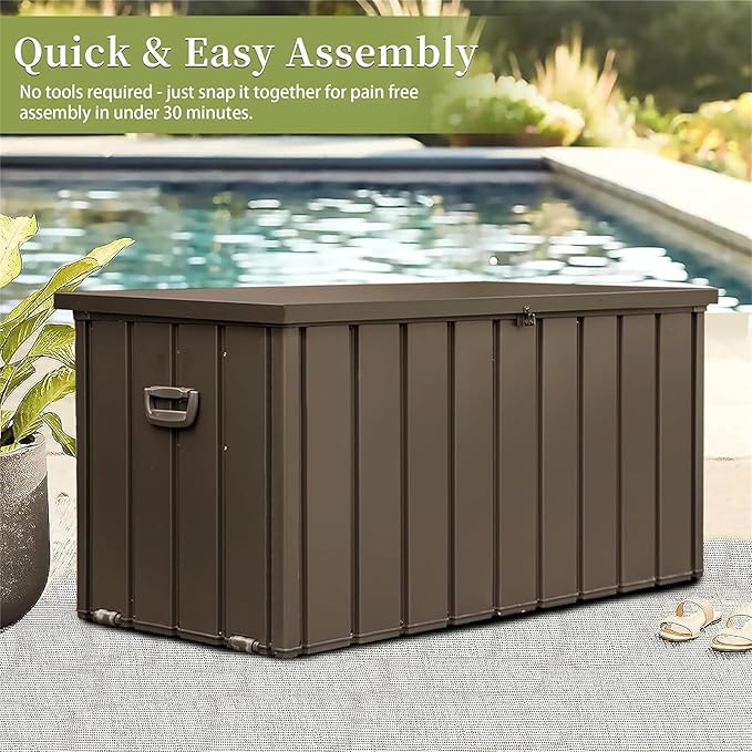 CHUNLY 150 Gallon Storage Deck Box with Lockable Lids, Outdoor Storage Bench with Mobility Rollers, Waterproof Patio Storage Box for Furniture Cushions, Throw Pillows & Garden Tools (Dark Brown)