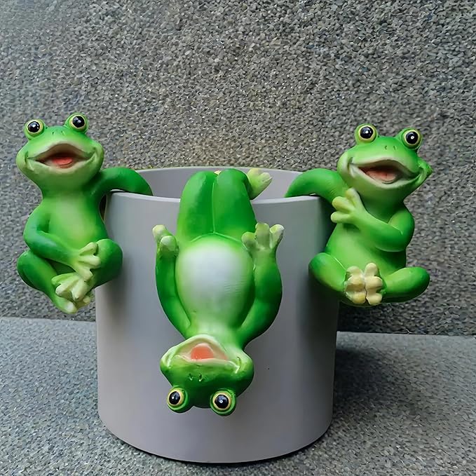 3 PCS Playful Frog Statues Pot Hugger Decorations for Plant, Miniature Frog Figurines,Women Gifts,Garden Decor Outdoor, Suitable for Flower, Courtyard and Lawn Decorations