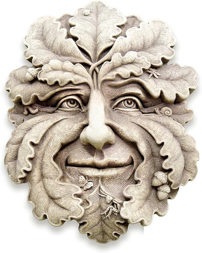 Carruth Studio, Green Man Wall Plaque Figurine, Original Sculpture Handcrafted in Stone, Artisan Made