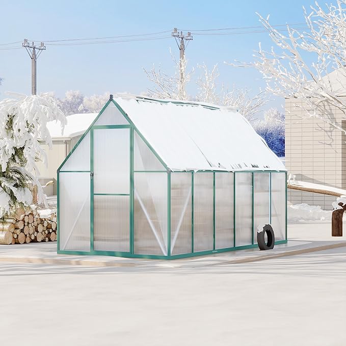 6X11 ft Polycarbonate Greenhouse with Aluminum Frame, Polycarbonate Greenhouse for Outdoors, Greenhouses with Ventilation, Aluminum Large Walk-in Greenhouses for Outside