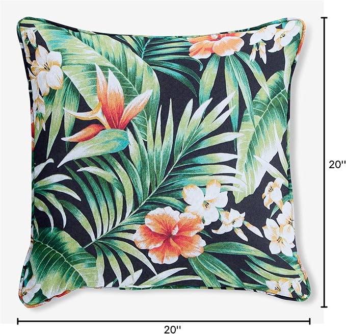 BrylaneHome 20" Square Throw Pillow - Patio & Outdoor - Water, Stain & Fade Resistant - Cypress Midnight