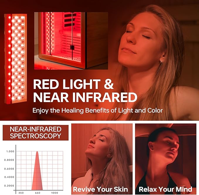 Woodbridge Infrared Home Sauna Room 2 Person Hemlock Wooden Indoor Sauna,7 Carbon 2230W/120V Heaters,with Led Color Therapy Light,Bluetooth Speaker,Tempered Glass,Touch-Tone Keypad and A Top Vent