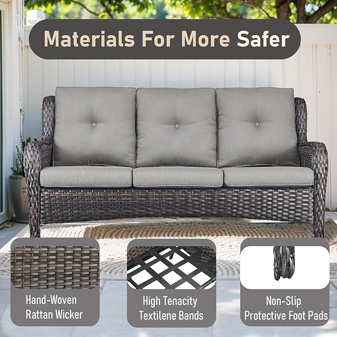 Wicker Outdoor Conversation Se with 50,000 BTU Gas Propane Fire Pit Tablet-6 Pieces Outdoor Wicker High Back Couch Patio Furniture for Deck Poolside Backyard
