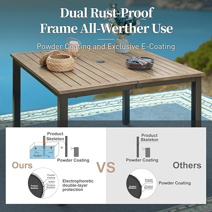 Patio Table and Chairs Set of 4, All-Weather Breathable Textilene Patio Chair with Gourd-Shaped Armrests, 42x42 Wood-Like Table with Umbrella Hole, 5 Pcs Metal Frame Patio Dining Set