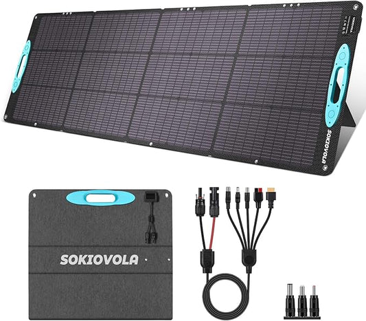 200W Portable Solar Panels for Power Station, IP68 Waterproof ETFE Foldable Solar Panel Kit 25% High Conversion Efficiency Solar Panel for Camping Outdoor RV Blackout