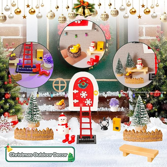 20 Pcs Christmas Girl Fairy Doors Decorations Enchanted Doors Tiny Outdoor Xmas Decor Miniature Magical Door for Fairies Special Entry Tiny Miniature for Xmas Accessories Fairy Tale