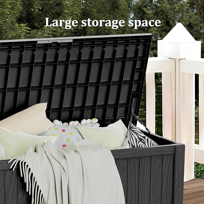 150GAL Black Large - Capacity Outdoor Deck Box with Lockable Compartment - Waterproof, SGS - Protected Against UV, Ideal for Storing Large Patio Furniture Sets and Seasonal Decor, Hassle