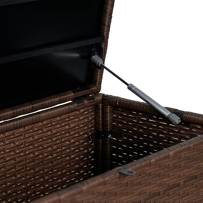 happimess TRK1002B Nino 59.06" Modern Minimalist Outdoor Faux Wicker Deck and Patio Storage Box, Brown, Soft-Close, for Package Delivery, Patio Furniture, Cushions, Gardening Tools, Pool Supplies