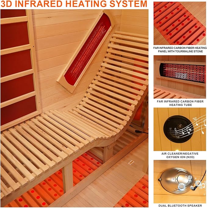 Dual System Sauna, Wooden Steam Room with Recliner or 1 Person Indoor Infrared Home Sauna, Indoor Saunas for Home with 220V, 4.5W Steam Sauna Heater, 7 Infrared Heaters, (Hemlock)