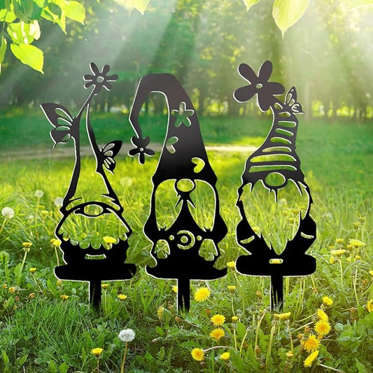 Metal Garden Gnomes Decor (3 Pack) - 12.5" Large Outdoor Decorative Stakes,Steel Funny Gnome Statues for Yard Art, Patio, Lawn, Spring & Easter Outdoor Decorations