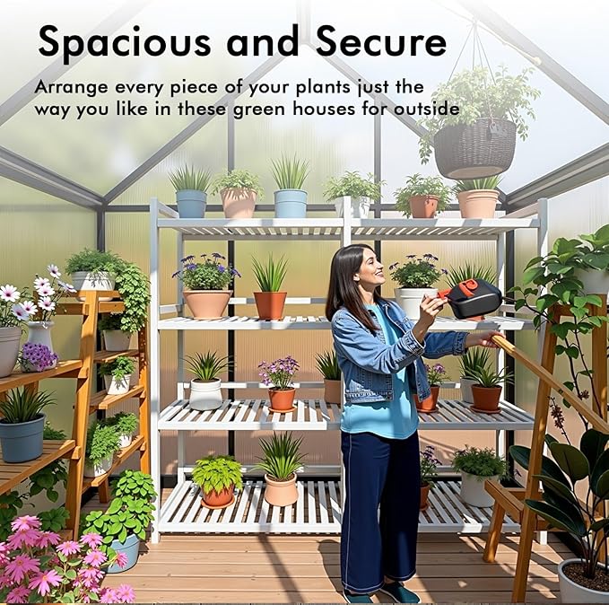 6×4FT Small Greenhouse, Walk in Green Houses for Outside and Garden Planting, Enhanced Aluminum Mini Greenhouse with Electronic Thermometers, Withstands Bad Weather to Protect Vegetable or Plants