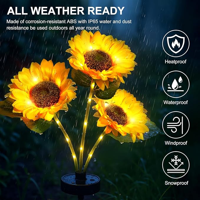 Solar Flowers Lights - Upgraded Outdoor Sunflowers Flowers Lights, Waterproof Outdoor Solar Lights for Garden, Patio, Backyard,Party and Office (Sunflowers, 4)