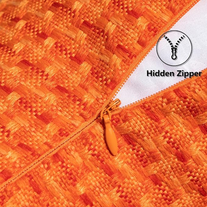 Kevin Textile Fall Outdoor Waterproof Throw Pillow Covers Pack of 2 Weaving Texture Water Resistant Outside Decorative Cushion Covers for Garden Patio Tent Balcony Bench Couch Sofa 16x16 Inch, Orange