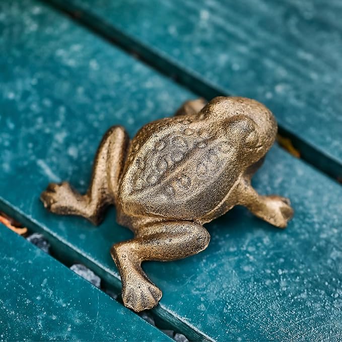Outdoor Frog Key Hider, Cast Iron Frog Statue and Keys Hiders for Outside, Decorative Hidden Keys Holder, Antique Gold Hide a Key for Indoor Garden Yard Patio Decor