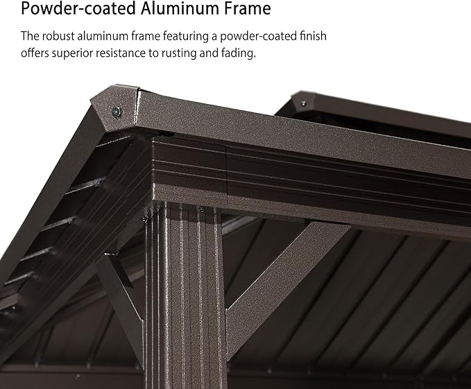 PURPLE LEAF 6.5' X 10' Hardtop Grill Gazebo for Patio Permanent Metal Roof with 2 Side Shelves Deck Yard Tent Aluminum Garden Outside Sun Shade Outdoor BBQ Canopy
