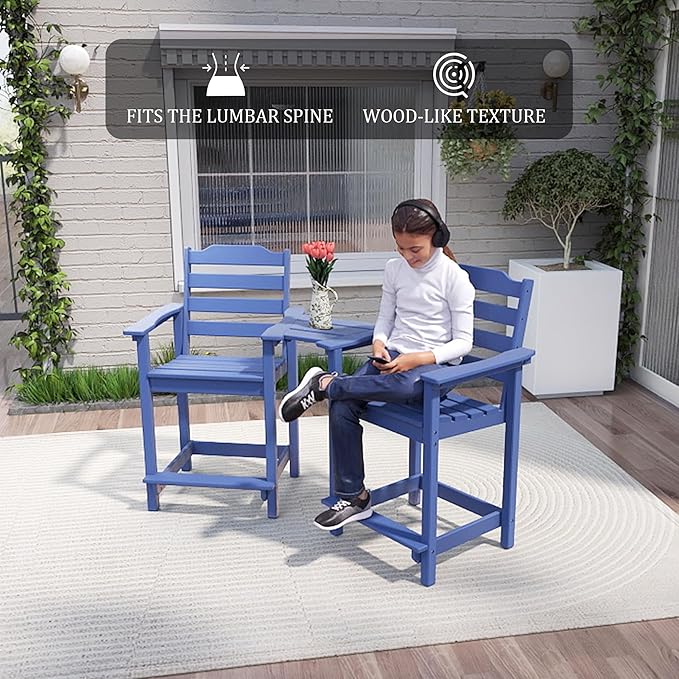 OTSUN Tall Adirondack Chairs Set of 6 with Connecting Tray, 24 inches HDPE Bar Height Outdoor Chairs, All Weather Resistant for Balcony, Porch, Kitchen (6 PCS, Navy Blue)