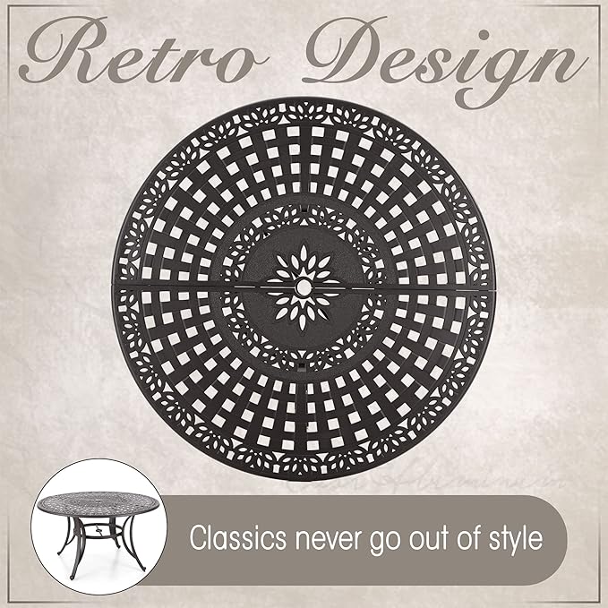 MFSTUDIO Retro Cast Aluminum Patio Dining Set with 6 Swivel & Rock Chair and 1 54" Round Outdoor Dining Table, Outdoor Table and Chairs Set of 6
