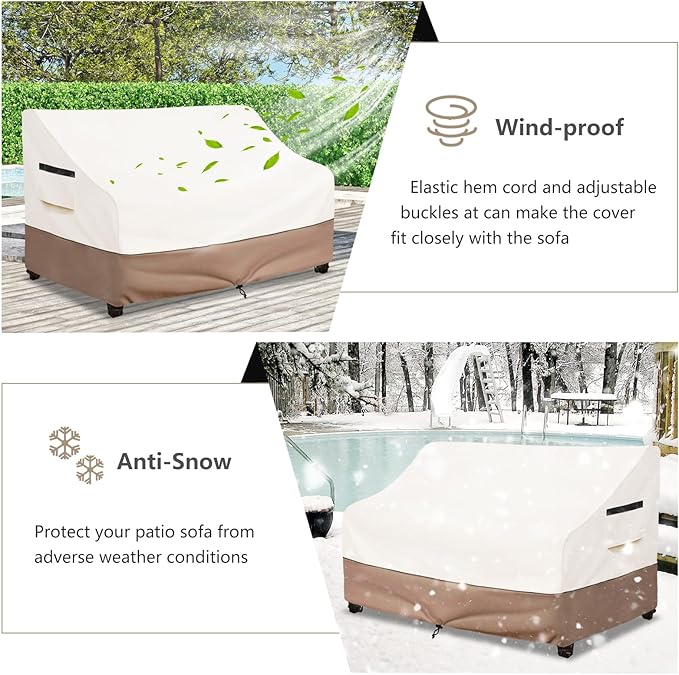 Outdoor Couch Cover Waterproof Patio Furniture Covers, 58 Inches Outdoor Sofa Cover, Furniture Covers for Patio Seating (Beige)