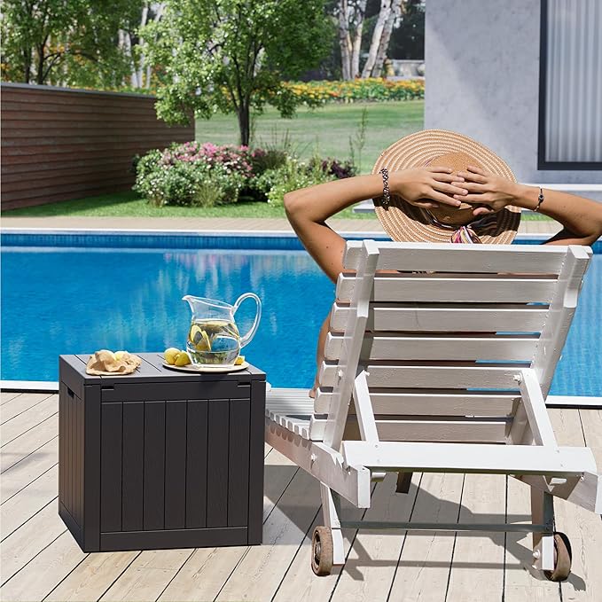 NUNU LAB Outdoor Storage Box, 32 Gallon Deck Box Indoor Outdoor Storage Bin, Waterproof Resin Patio Storage Box for Garden Tools, Package Delivery, Pool Accessories Lockable