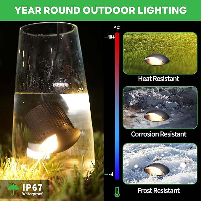 In Ground Well Lights 2700K - 12V Wired One Directional Inground Fixture, 5 Colors Ground Landscape Lighting, LED ORB Aluminum for Patio Sideway Pathway 3W 170LM 12 Pack