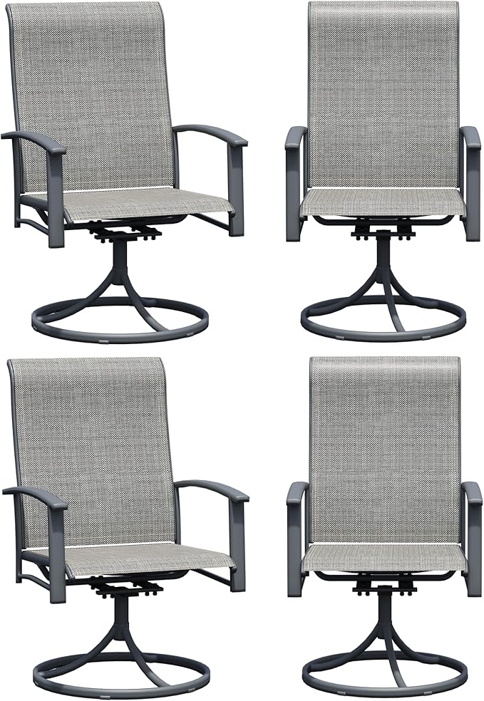 Patio Swivel Chairs Set of 4, Outdoor Swivel Chairs with Armrest, High Back Patio Chair with Metal Frame, All-Weather Outdoor Dining Chair for Deck, Porch and Lawn, Grey