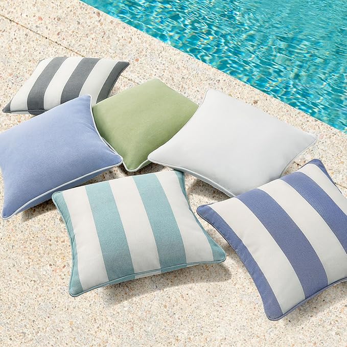 Decorative Outdoor Water Repellent Throw Pillows with Inserts, Set of 4, 20" x20" Pillows for Patio, Backyard, Bed, Couch, and Patio Furniture, Gray Stripe
