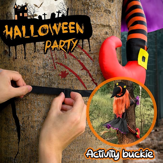 Large Crashing Witch Decor(55'' H), Halloween Decorations Clearance Outdoor Witch Props Ornaments, Hanging into Tree/Porch Pole/Door/Yard, with Adjustable Band, Outside Garden Funny Witches Crashed