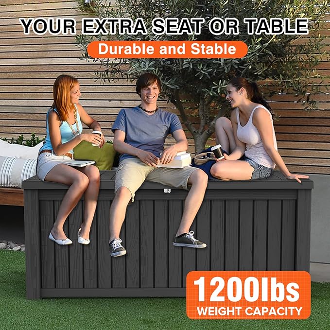 180 Gallon Outdoor Storage Box Waterproof Lockable Resin Deck Box Large, Patio Storage Bin for Pool Accessories Cushion Furniture, Garden Tools, UV-Resistant Outside Delivery Black