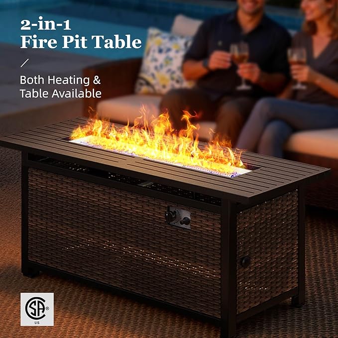 HERA'S HOUSE Grey Patio Furniture Set, High Back Wicker Sofa, Swivel Chairs with 5.5" Thick Cushions, 6-Piece Outdoor Seating Conversation Sets with Fire Pit Table & Ottomans for Deck Yard Garden