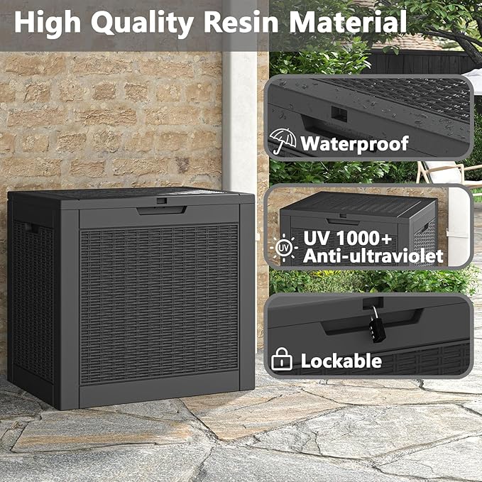 Outdoor Storage Box,2 Packs 31 Gallon Deck Box, Large Resin Storage Cabinet for Gardening Tools, Patio Pillow, Lockable, Waterproof and UV Resistant