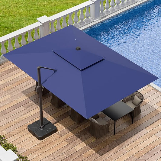 9x12 FT Patio Umbrella with base, Large Cantilever Rectangular Double Top Heavy Duty Offset Umbrellas with 360° Rotation, Outdoor shade for Garden Deck Pool, Navy