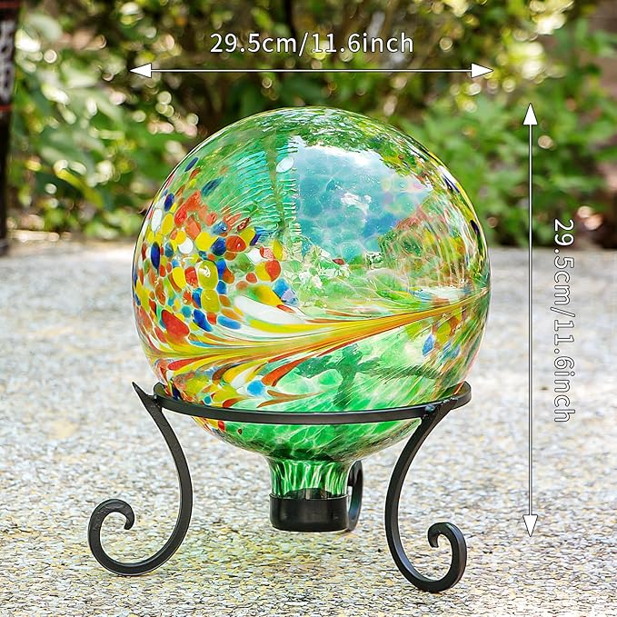 Gazing Balls for Garden 10" Glass Outdoor Garden Globe Ball Reflective Gazing Globes Outside Yard Decor (Green)