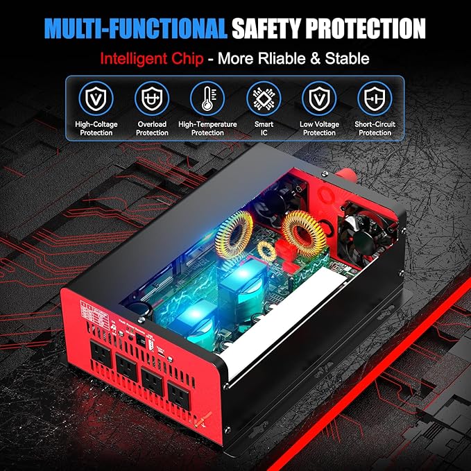 3000 Watt Power Inverter 12V DC to 110V AC Car Inverter with 4 AC Outlets, 30W Type-C Port, 3.1A USB Port, Remote Controller on LCD Screen, Power Converter for Truck, Home, Vehicles,Trip