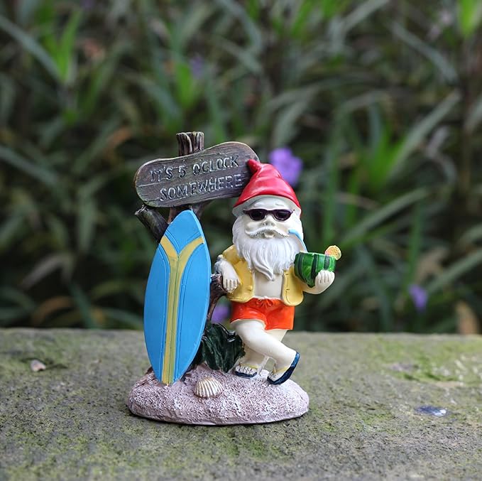 Surfing Dwarf，Gnome Garden Decorations Resin Statue Outdoor Statue Lawn Yard Balcony Porch Home Decorations Garden Decor