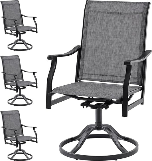 Soohow Outdoor Dining Chairs Set of 4, 360°Swivel Patio Dining Chair with Textilene Fabric, Outdoor Metal Armchair All Weather Resistant, Ergonomic Comfort, Perfect for Patio, Backyard, Balcony