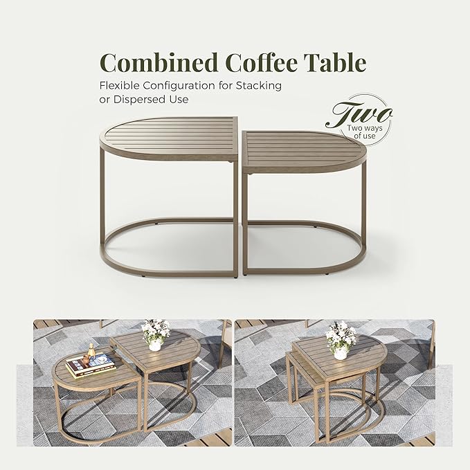 5-Piece Outdoor Patio Conversation Furniture Set, Sectional Outdoor Furniture with Washable Thick Cushions, Steel Modern Conversation Set with Nesting Coffee Table for Porch, Balcony - Beige