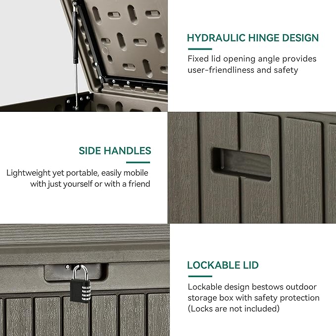 YITAHOME 90 Gallon Large Deck Box with Side Handles, Outdoor Double-Wall Storage for Patio Furniture Cushions, Garden Pool Accessories, Waterproof & Lockable