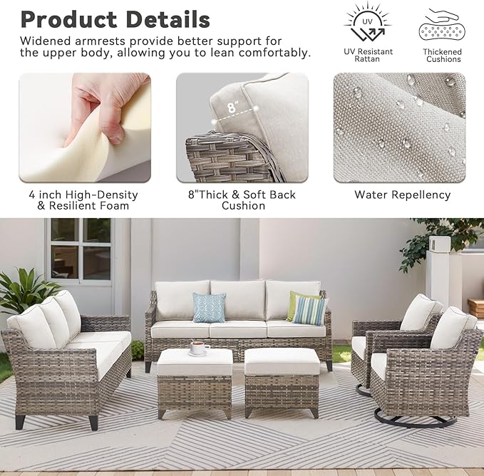 3-Piece Outdoor Bistro Set - Wicker Sofa With High Back, Ottomans, and Comfy Cushions - Rattan Conversation Set for Patio