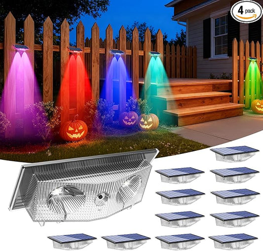 Solar Fence Lights, Fence Light Solar Powered with 6 RGB Colors & Warm White & Cool White, Waterproof Bright Backyard Fence Solar Outdoor Lights for Outside Deck Wall Step Patio Pool(12 Packs)