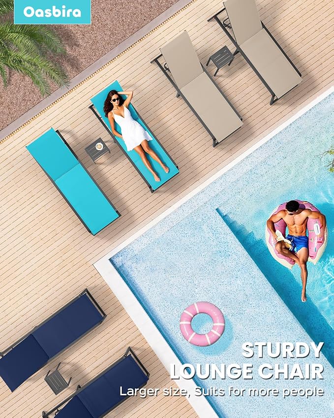 Aluminum Chaise Lounge Chair Outdoor, Foldable & Assembly Free Patio Pool Lounge Chairs 5-Position Recliner for Outside Poolside, Fully Grounded Legs Sun Lounger for Beach, Yard, Dark Gray