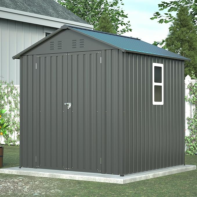 6x6 ft Metal Outdoor Storage Shed,Metal Steel Utility Tool Shed Storage House with Window and Floor Kit for Backyard Garden Patio Lawn Black
