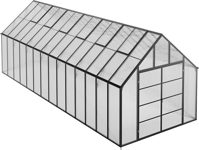 10'x10'x28' Snap-Together Greenhouse - Easy 3-Way Connectors, Heavy-Duty Aluminum Frame, Wind/Snow Resistant for Gardening/Urban Farming, Includes Sliding Door & Ventilation Windows